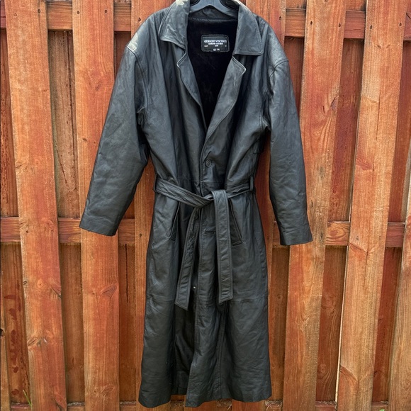 Gerogio Visconti Genuine Leather Stylish Black Trench Coat Size XXL - Picture 1 of 10